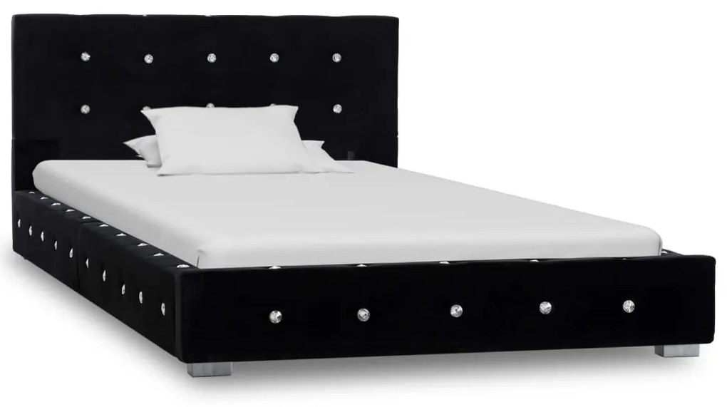278147 vidaXL Pat cu saltea, negru, 90 x 200 cm, catifea