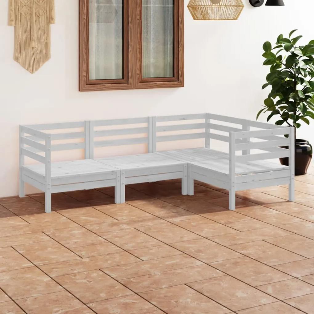 3082688 vidaXL Set mobilier de grădină, 4 piese, alb, lemn masiv de pin