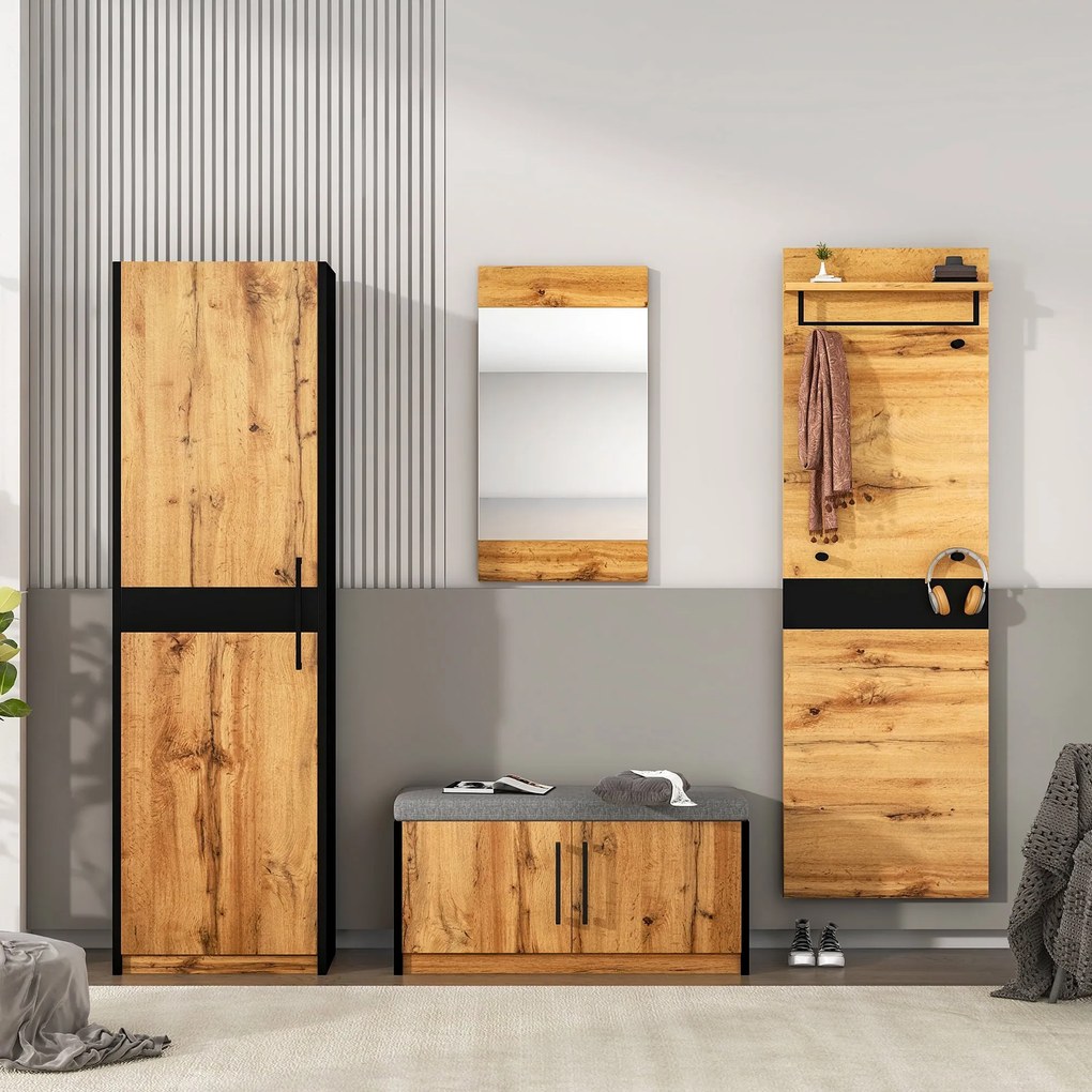 Set de Intrare 4 Piese cu Bancă, Culoare naturală | Aosom Romania