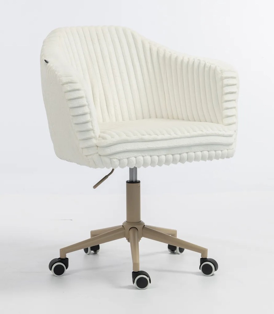 HR832K Scaun Alb Teddy Cord cu Bază Crem