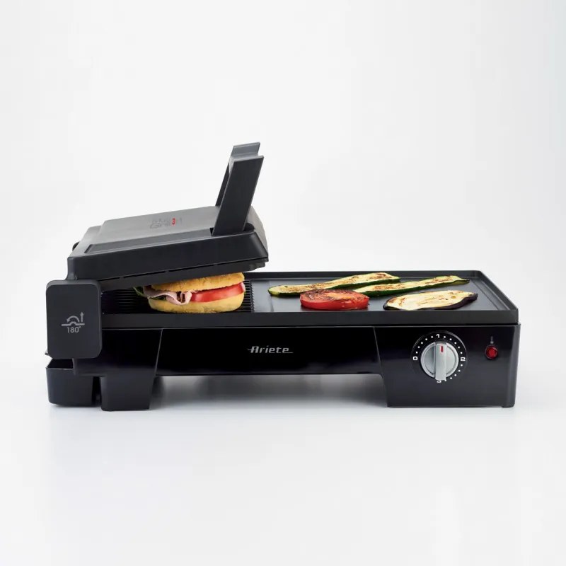 Gratar electric 3in1 Ariete MULTI GRILL 1916/10, 2400 W, 60x25 cm, Suprafata extensibila, Termostat, Negru