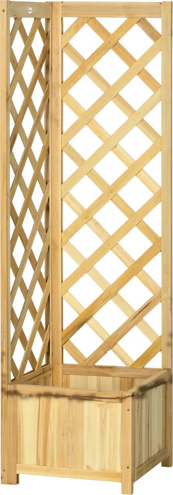 Outsunny Jardinieră cu spalier din lemn Ghiveci exterior pentru colț pentru plante cățărătoare 40x40x145 cm Natural | Aosom Romania