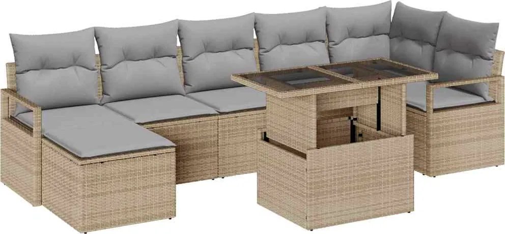 vidaXL Set de canapele pentru grădină 8 pcs Bej Rattan poli