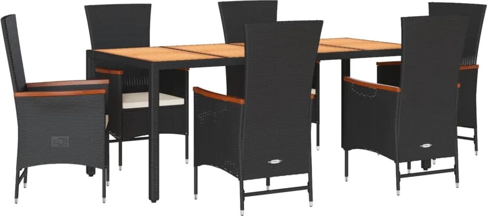 vidaXL Set mobilier de grădină cu perne, 7 piese, negru, poliratan