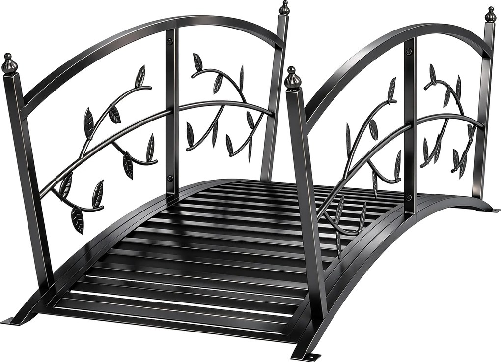 Outsunny Pod de Grădină Metalic 1,2 m Pod Decorativ pentru Iaz cu Balustrade de Siguranță și Design cu Frunze Negru | Aosom Romania