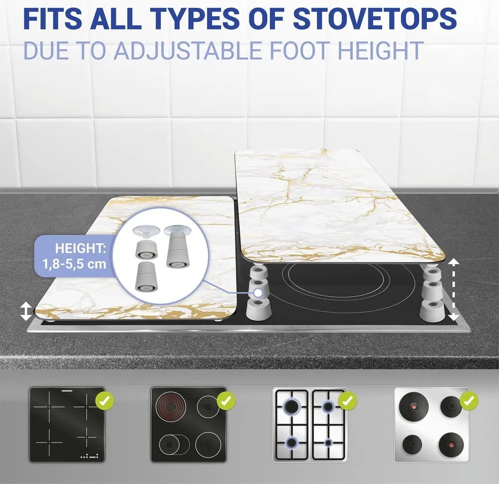 Set 2 protecții din sticlă pentru aragaz Wenko Marble, 52 x 30 cm , alb - auriu