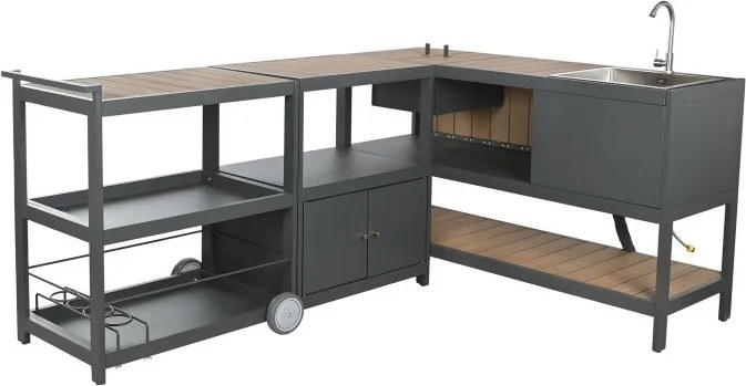 Set bucătărie de exterior din aluminiu și lemn compozit, 236 x 50 x 91 cm, „Isla Outdoor Kitchen Set"
