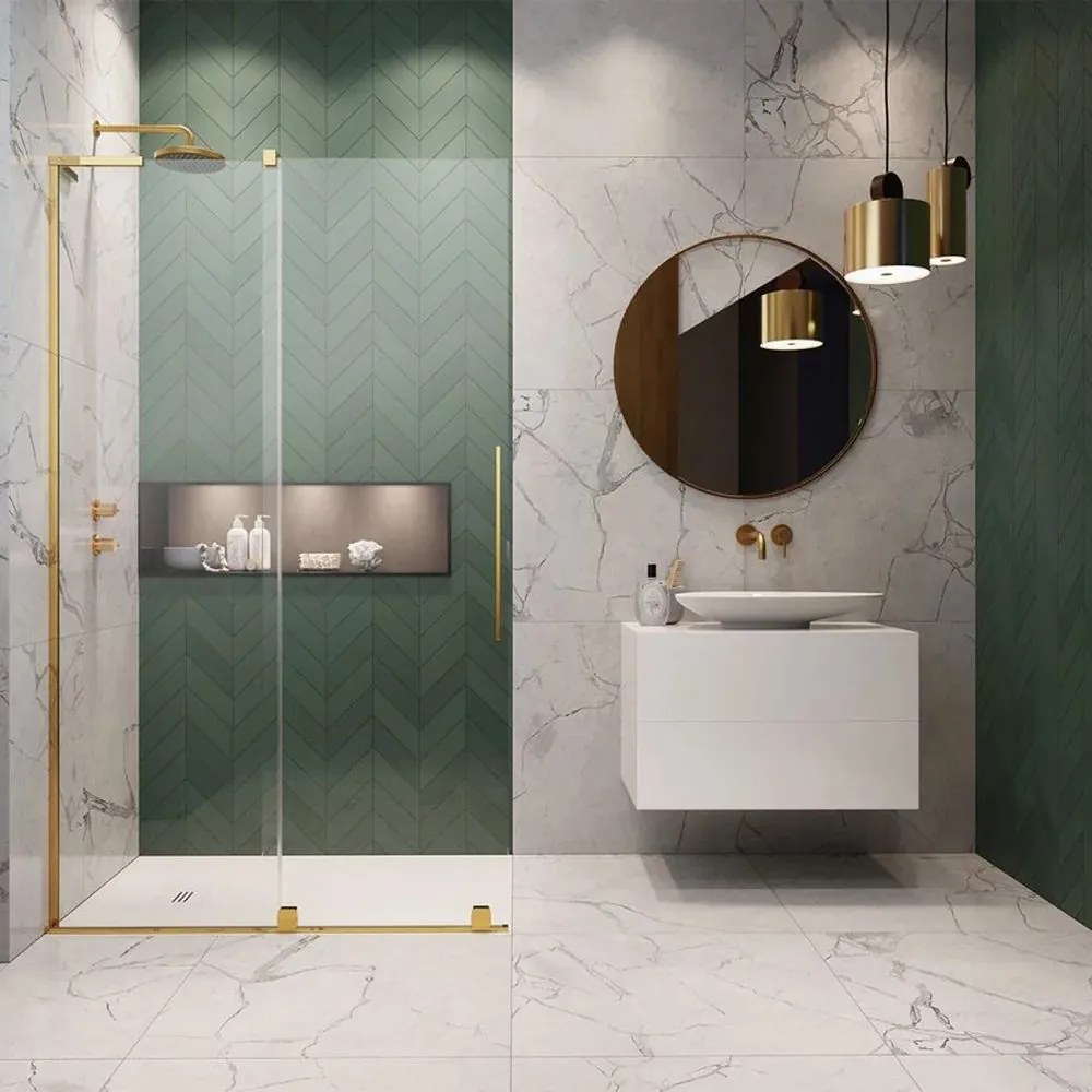 Paravan de dus tip Walk-in Radaway Furo SL auriu lucios-transparent 80 cm sticla securizata 8 mm stanga