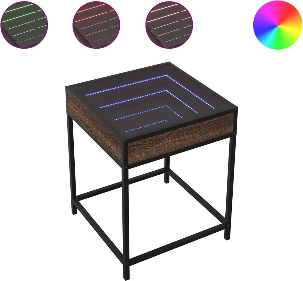 vidaXL Noptieră cu LED infinity, stejar maro, 40x40x51 cm