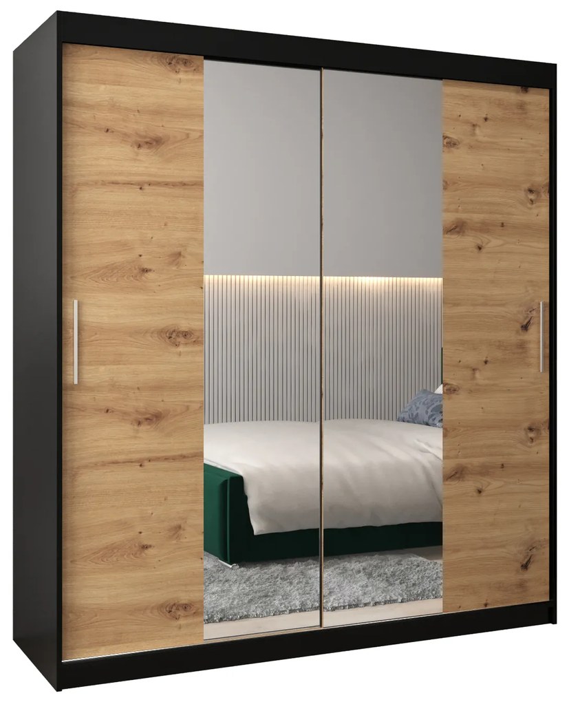 Dulap de haine 180 cm Toki 1 (negru mat + stejar artisan). 1064921