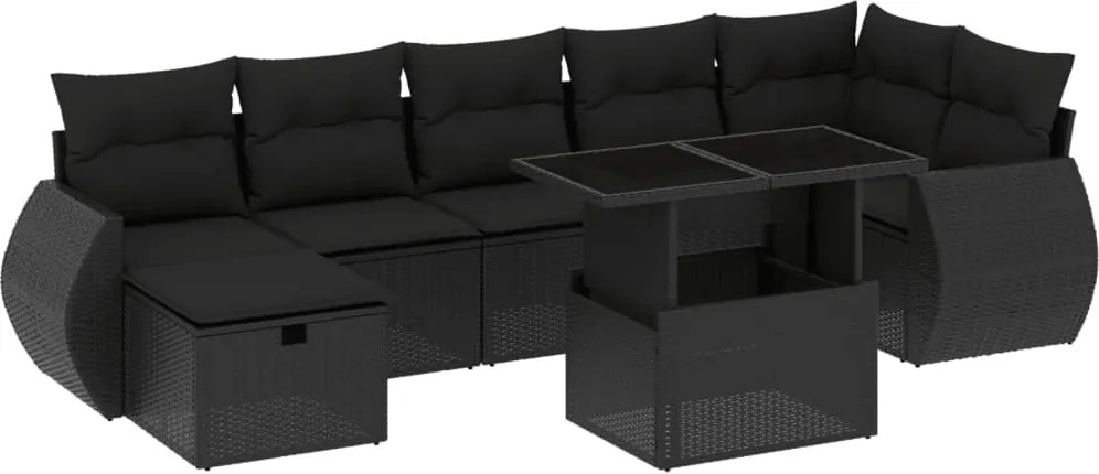 vidaXL Set mobilier de grădină cu perne, 8 piese, negru, poliratan