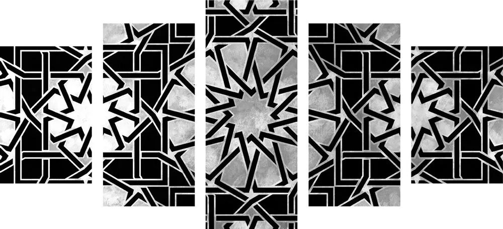 Tablou 5-piese mozaică orientală în design alb-negru