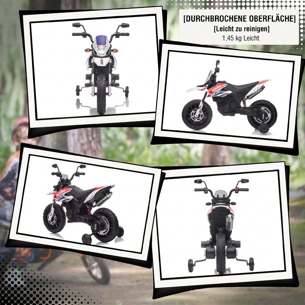 AIYAPLAY Motocicletă electrică pentru copii 12V, 37-96 luni, 2 motoare, roți ajutătoare detașabile, 30 kg, albă | Aosom Romania