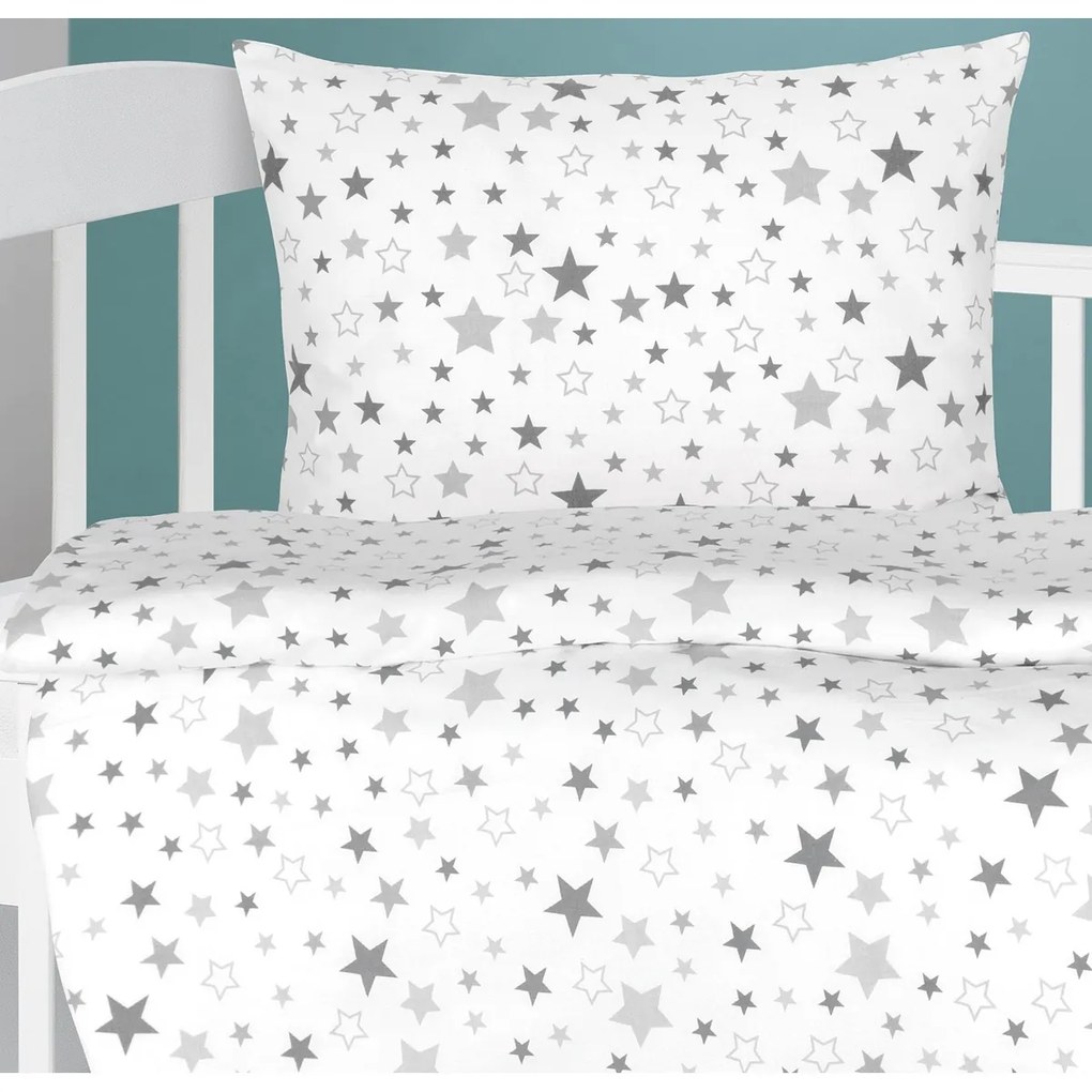 Lenjerie de pat pentru copii Bellatex din bumbac Agata Stars gri, 90 x 135 cm, 45 x 60 cm