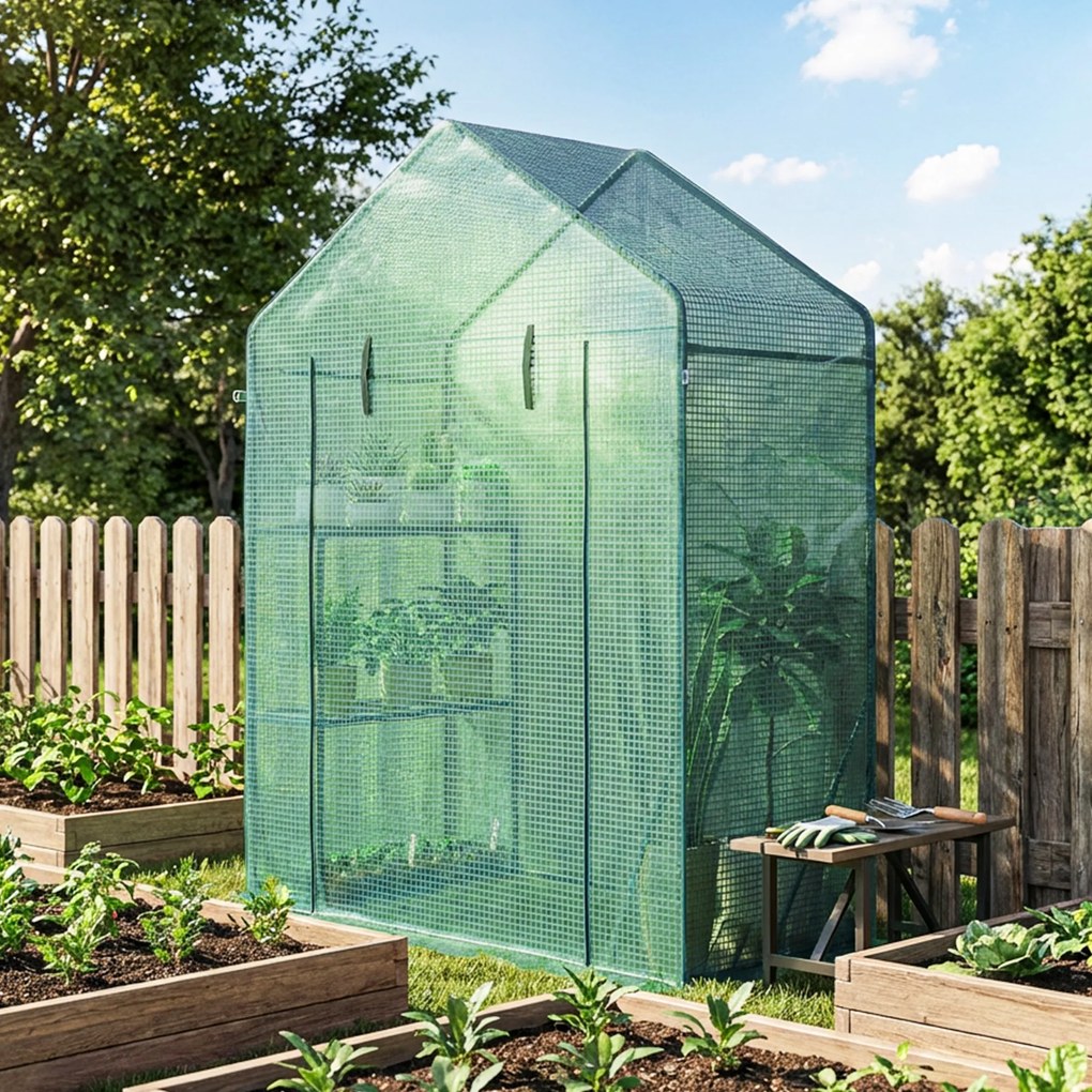 Outsunny Seră de Grădină 143 x 73 x 195 cm cu Rafturi cu 2 Etaje, Verde | Aosom Romania