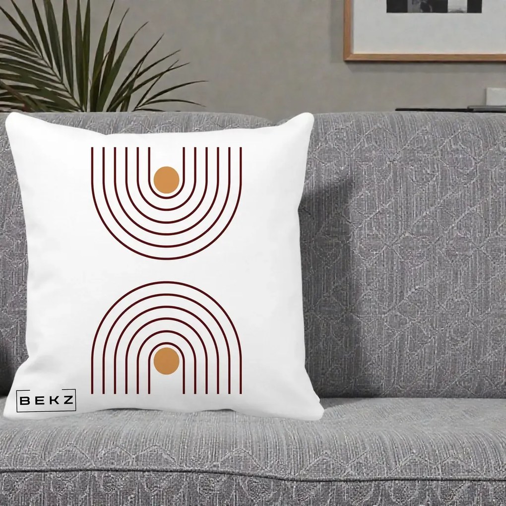 Perna Decorativa Geometric Boho Arc, 40x40 cm, Alba Mata, Husa Detasabila, Perna Inclusa, BEKZ®