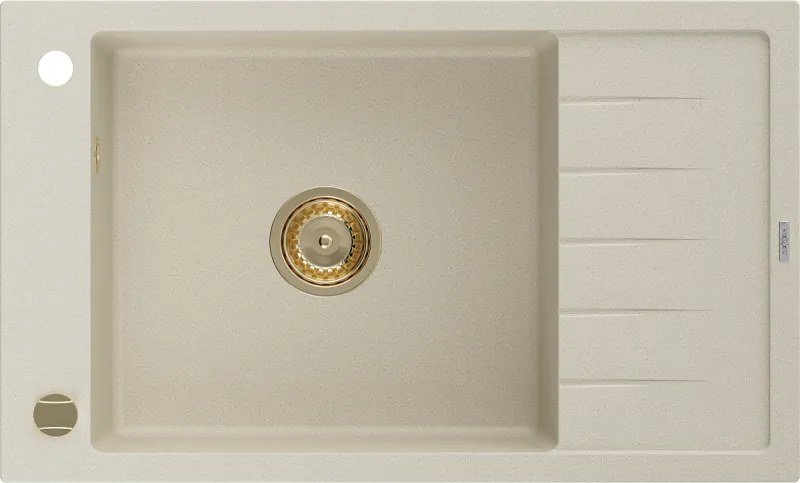 Mexen Elias chiuvetă de granit cu 1 compartiment cu scurgător 795 x 480 mm, bej, sifon auriu - 6511791005-69-G