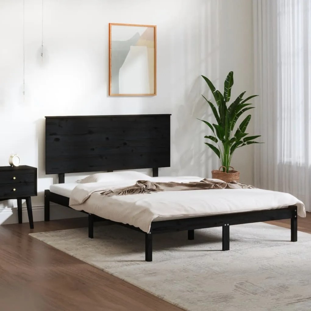 3104807 vidaXL Cadru de pat, negru, 140x200 cm, lemn masiv de pin