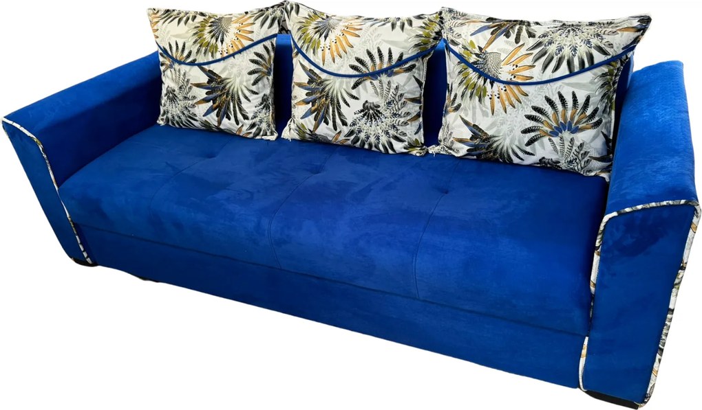 Canapea LILI extensibila, 3 locuri, cu lada de depozitare, culoare albastru regal , 220x95x80 Albastru Regal, Catifea
