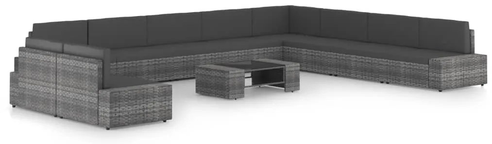 vidaXL Set mobilier de grădină cu perne, 11 piese, gri, poliratan