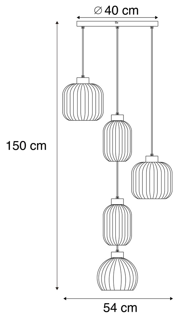 Design hanglamp zwart met smoke glas 5-lichts - Ana