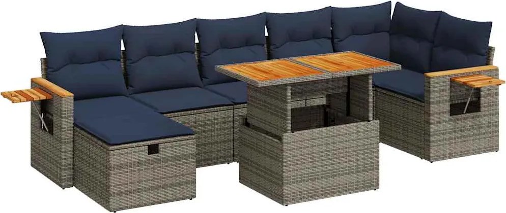 vidaXL Set canapele de grădină cu perne, 8 piese, gri, poliratan