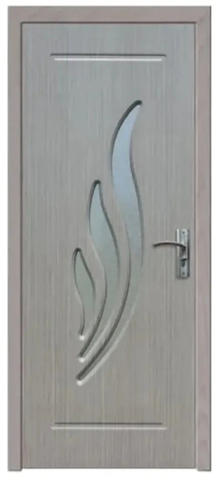 Usa Interior din MDF Novo Doors ND310, Cadru din Lemn Masiv, Geam Sablat, KIT COMPLET, Toc , Manere si balamale incluse (Culoare: Gri deschis, Toc: