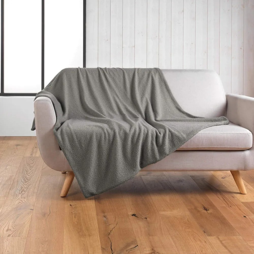 Pătură gri din polar/fleece 180x220 cm Curly Wooly – douceur d'intérieur