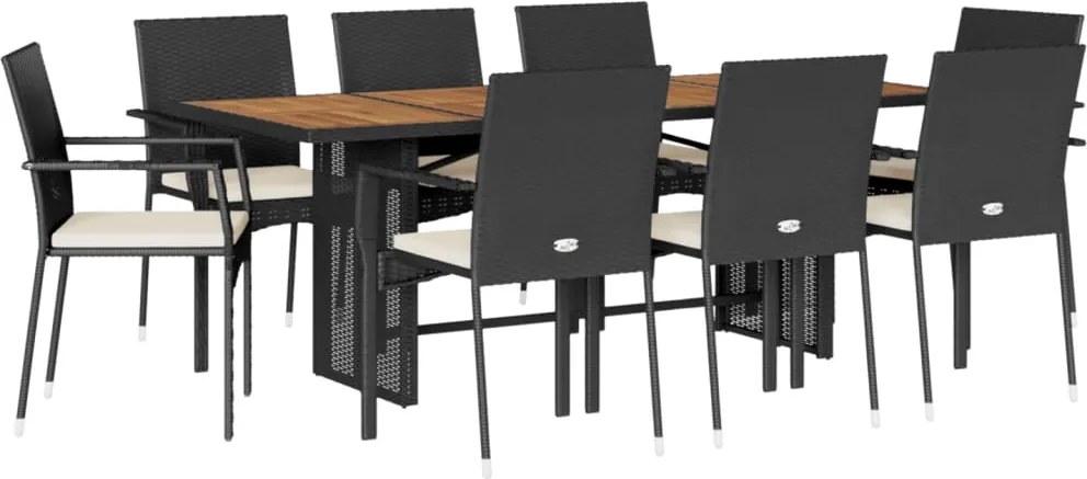 vidaXL Set mobilier de grădină cu perne, 9 piese, negru, poliratan