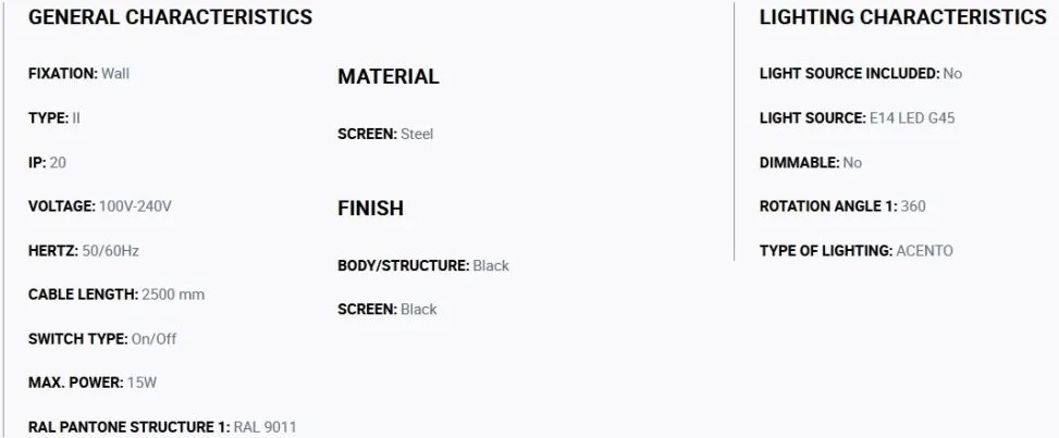 Aplica de perete mobila directionabila MATILDA negru