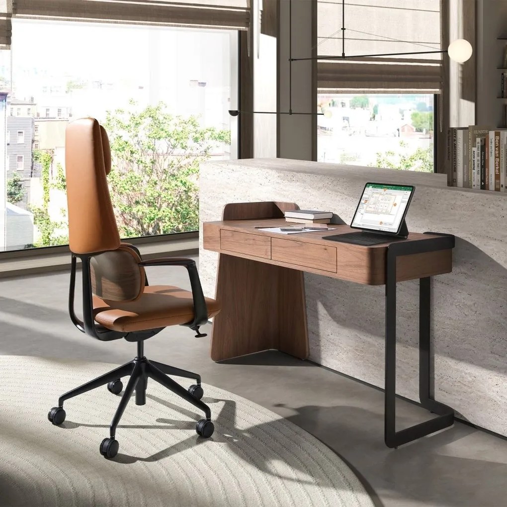 Birou modern din lemn furniruit Walnut