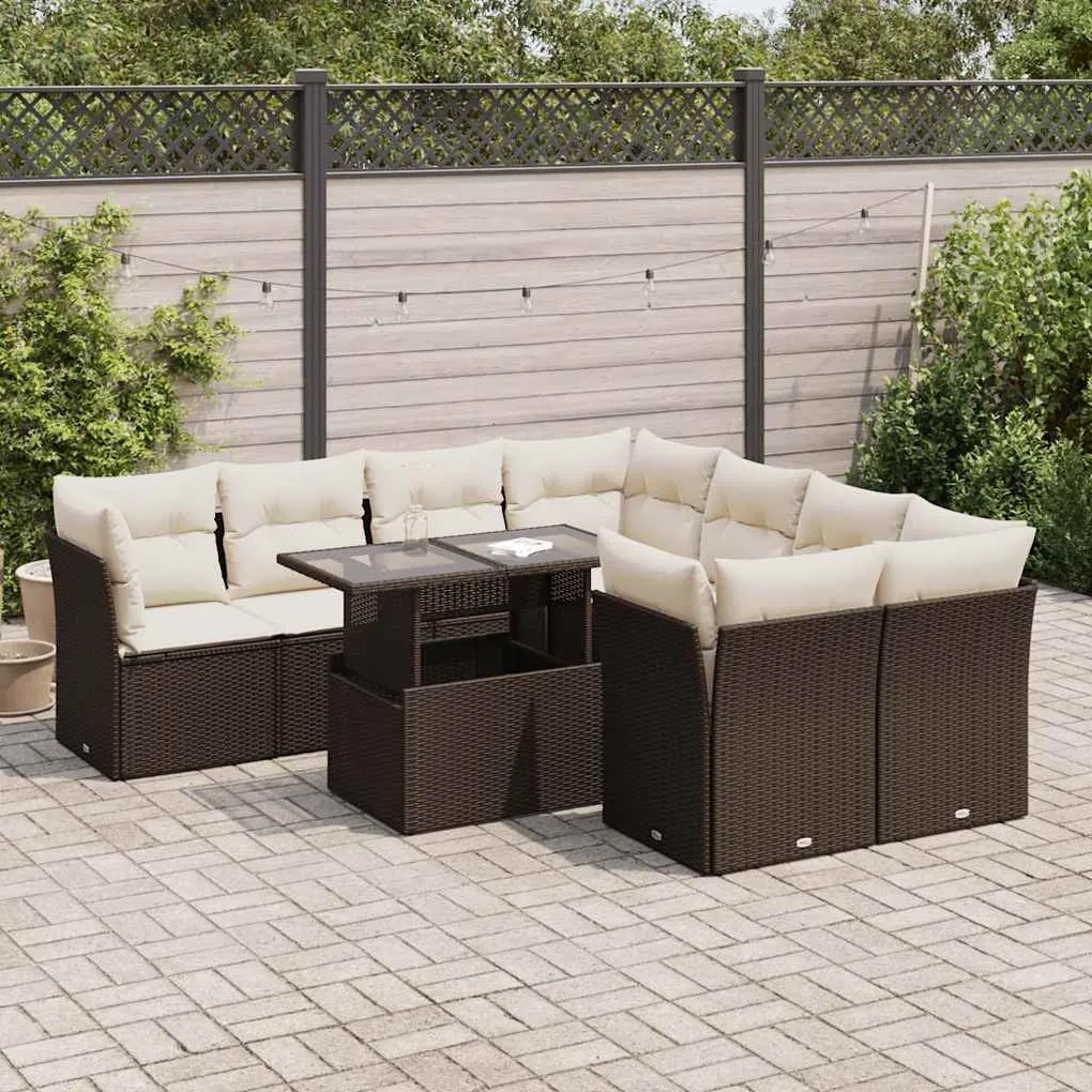 vidaXL Set canapele de grădină cu perne, 9 piese, maro, poliratan