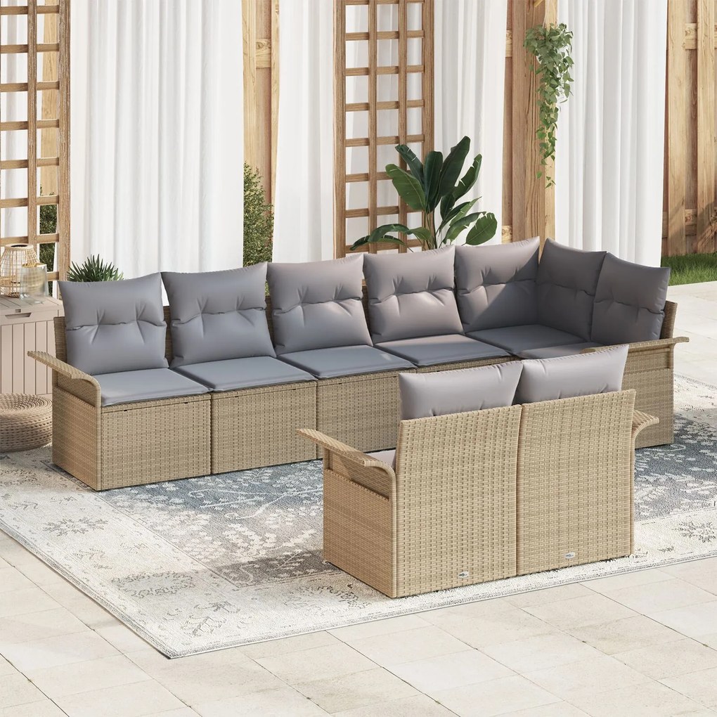vidaXL Set de canapele pentru grădină cu pernă 8 pcs Bej Rattan poli