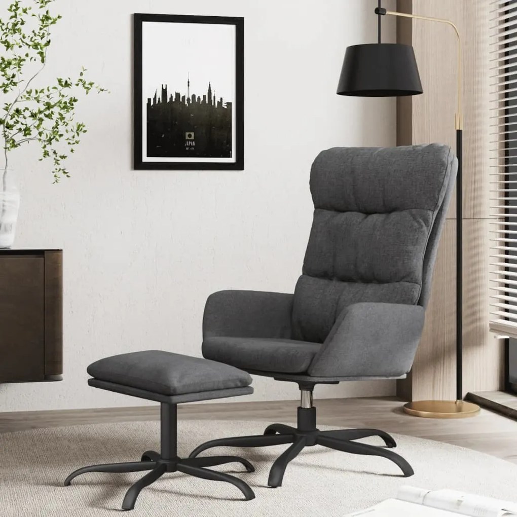 3097584 vidaXL Scaun de relaxare cu taburet, gri închis, textil