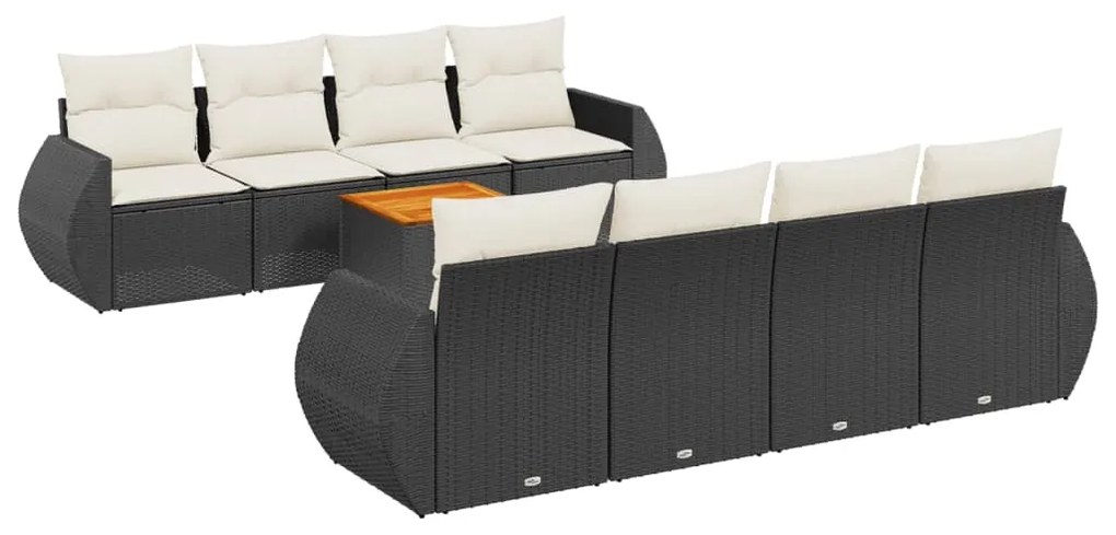 3224922 vidaXL Set mobilier de grădină cu perne, 9 piese, negru, poliratan