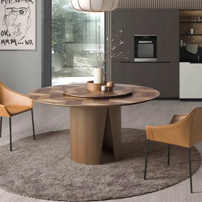 Masa rotunda cu blat central pivotant design LUX Walnut 150cm
