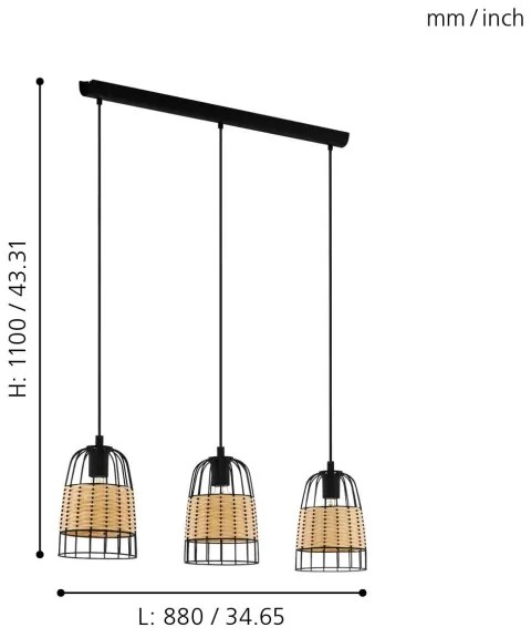 Eglo 43313 - Lustră pe cablu ANWICK 3xE27/40W/230V