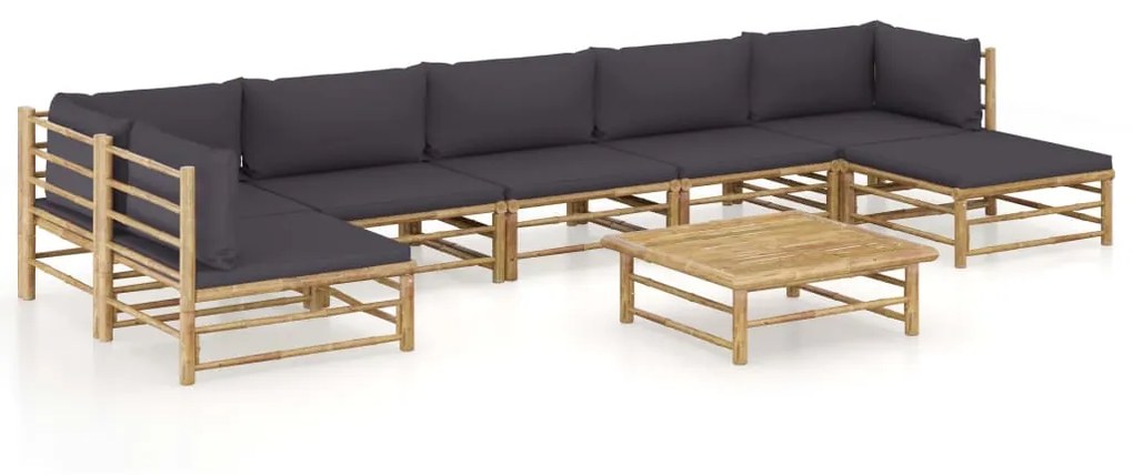 3058250 vidaXL Set mobilier de grădină cu perne gri închis, 8 piese, bambus