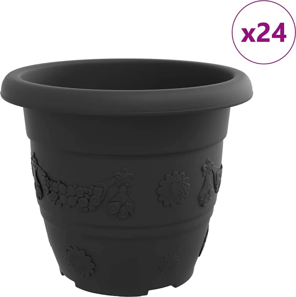 vidaXL Ghiveci rotund pentru flori 24 pcs Negru Ø 26 x 21.5 cm Plastic