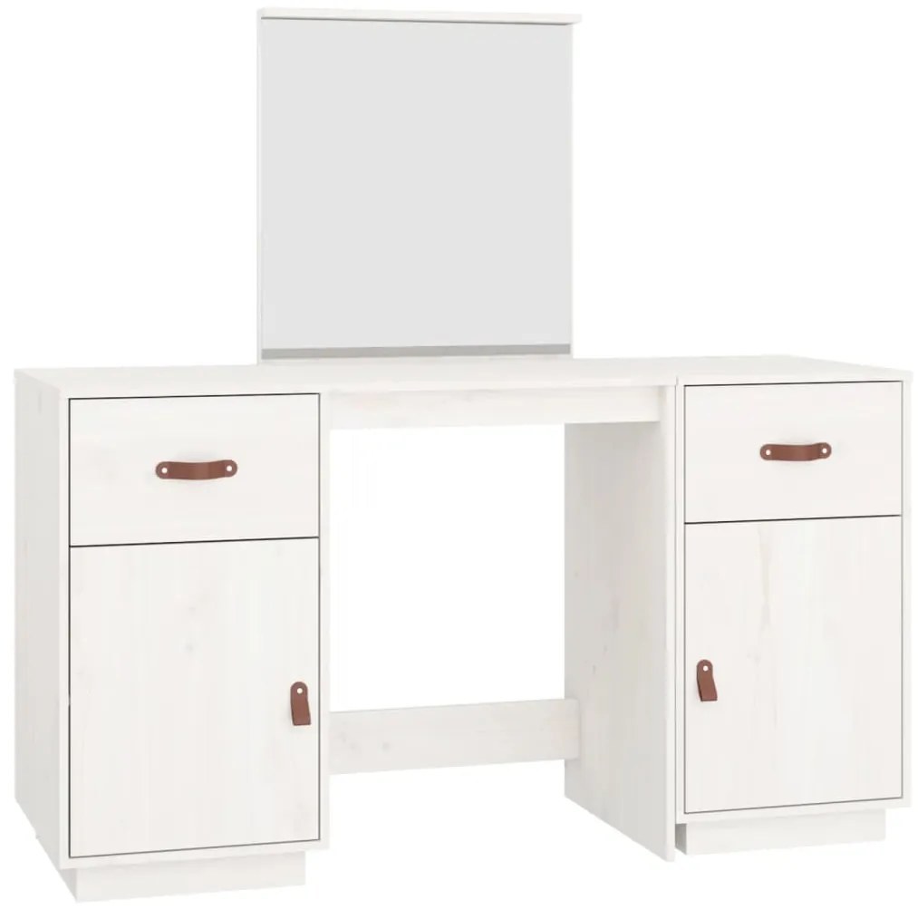 3107835 vidaXL Set de masă de toaletă cu oglindă, alb, lemn masiv de pin