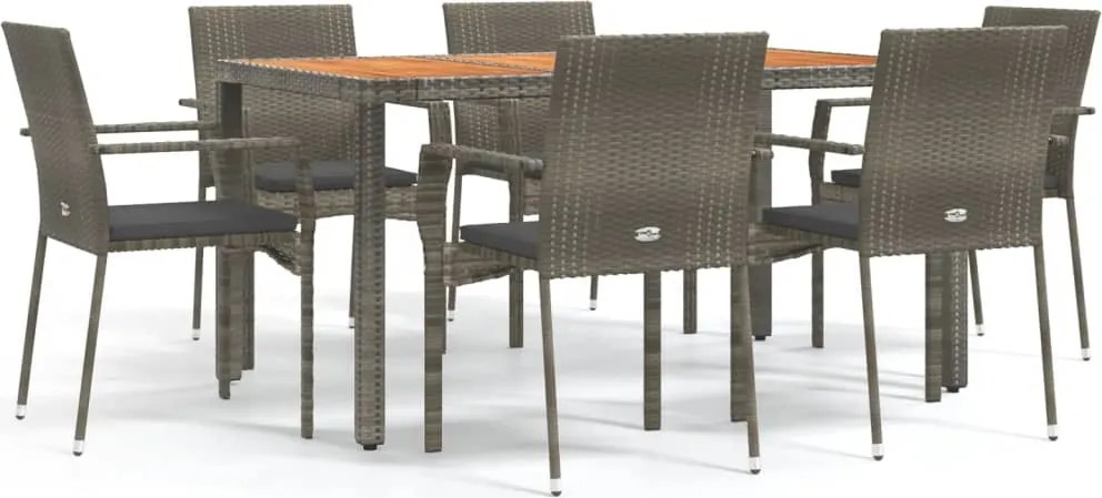 vidaXL Set mobilier de grădină cu perne, 7 piese, gri, poliratan