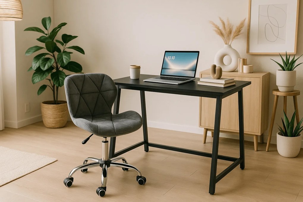 Set pentru birou – birou pliabil ZARIMO 80×40 cm negru + scaun de birou AVOLA VELVET gri