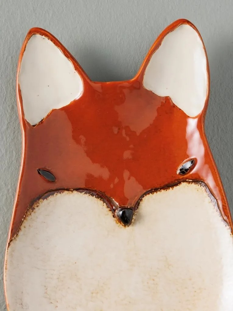 Farfurie din ceramica, rosie, in forma de vulpe, Fox