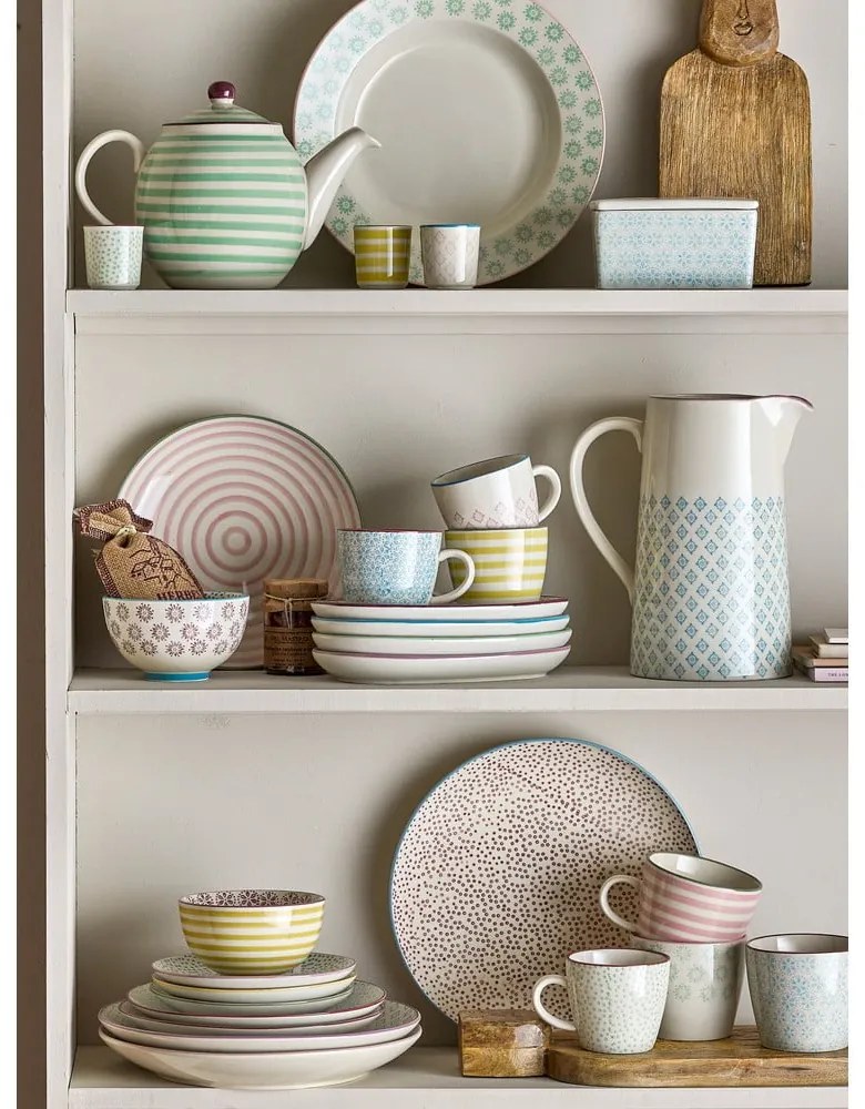 Ceainic din gresie ceramică Bloomingville Patrizia, 1,2 l, alb-verde
