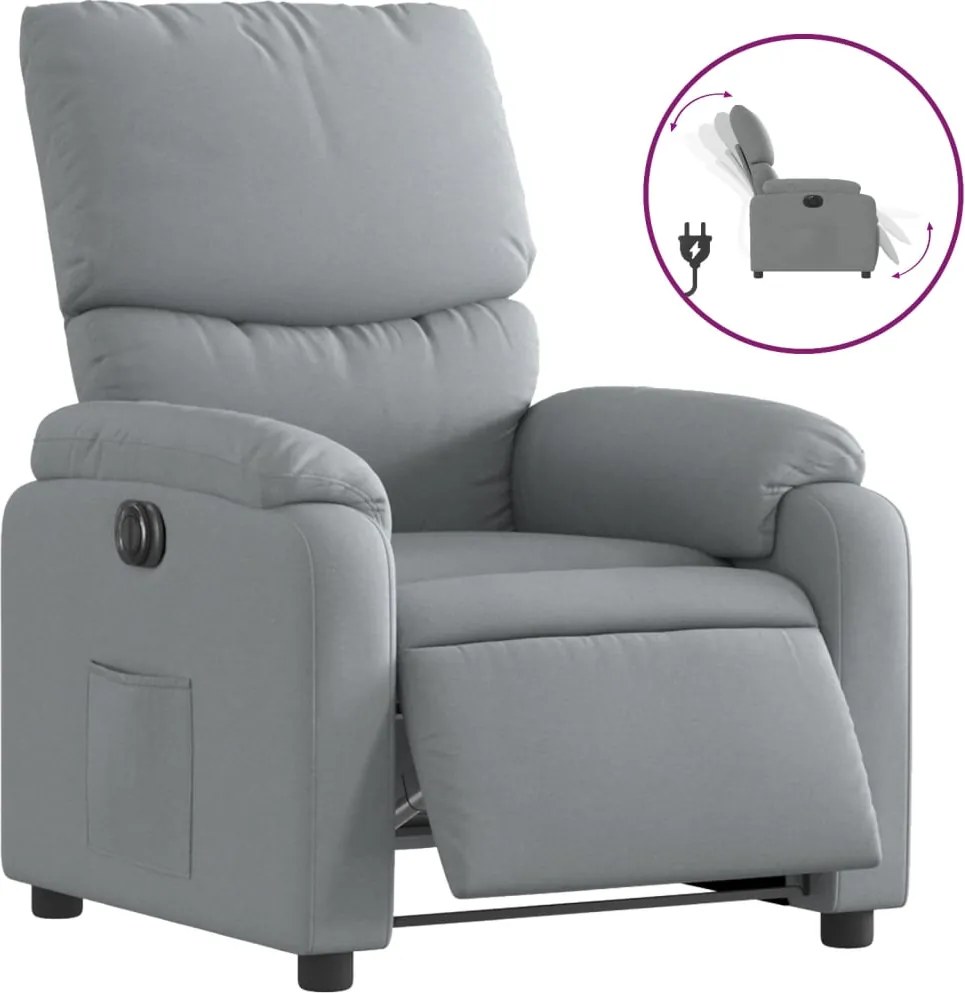 vidaXL Fotoliu rabatabil electric, gri deschis, textil