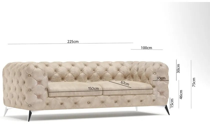Canapea bej cu tapițerie din catifea 225 cm Chelsea – Ropez