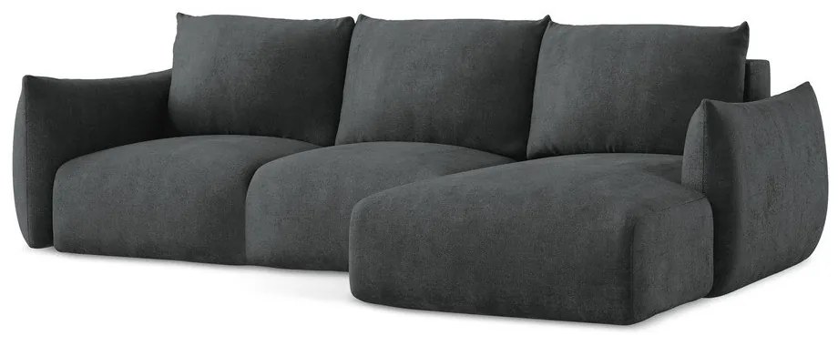 Colțar gri închis extensibil cu tapițerie din chenille (cu colț pe partea dreaptă/cu șezlong) Leila – Makamii