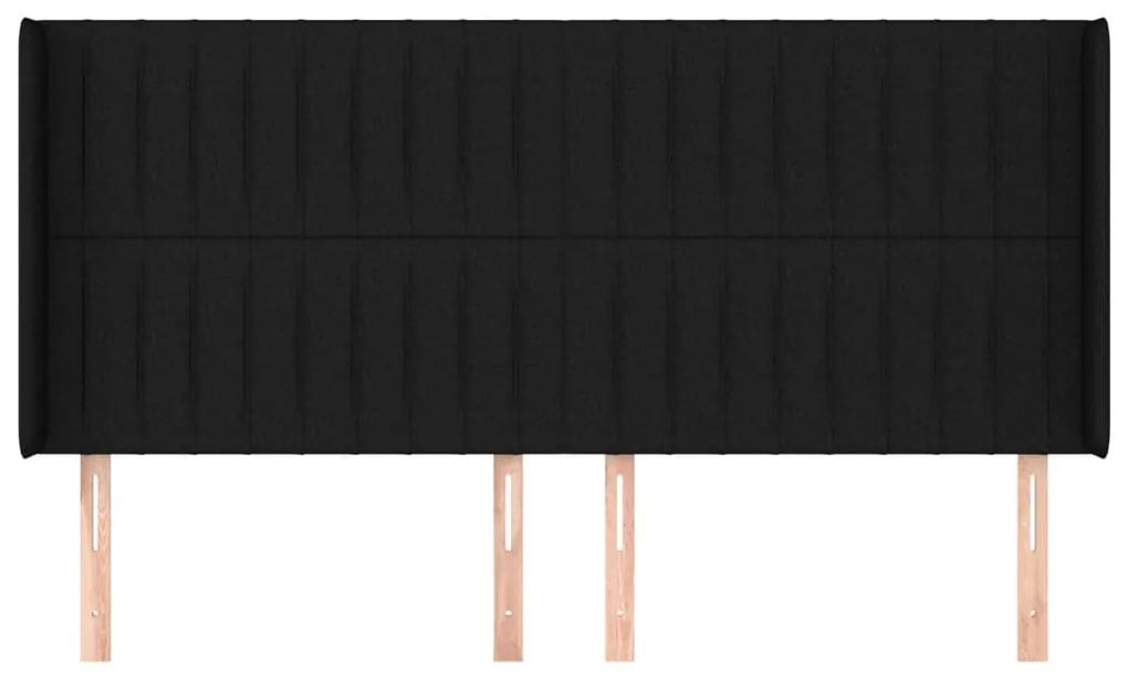 Tablie de pat cu aripioare, negru, 183x16x118 128 cm, textil 1, Negru, 183 x 16 x 118 128 cm