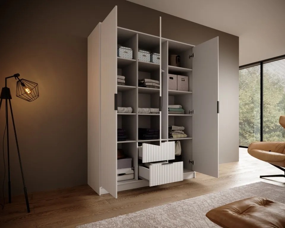 Dulap cu trei usi si oglinda, Norel, ADRK Furniture (Dimensiuni: 150x200 cm, Culoare: Negru / Alb)