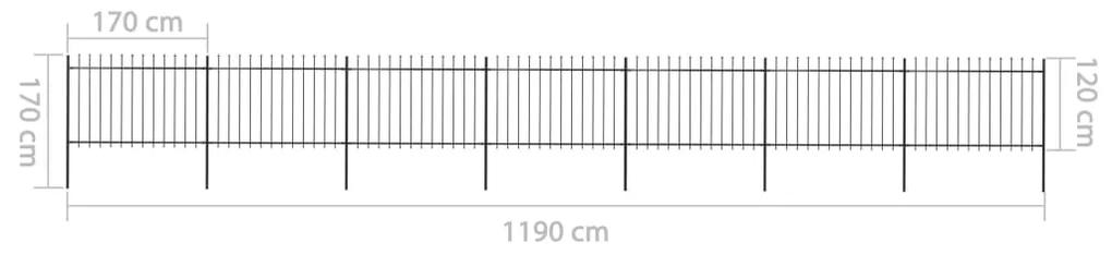 Gard de gradina cu varf sulita, negru, 11,9 x 1,2 m, otel 1, 1.2 m, 11.9 m